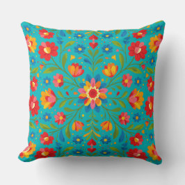 Folk art floral pillow クッション