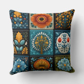 Folk Art Floral Tile Pattern Decorative Throw Pill クッション (裏面)