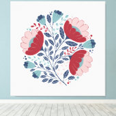 Folk Art Florals in Full Bloom キャンバスプリント (インサイチュ (ウッドフロア))