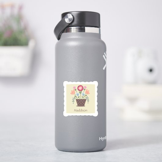 Folk Art Flower Basket Vinyl Cut Sticker  シール (HydroFlask)