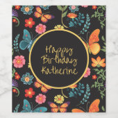 Folk Art Flowers and Butterflies Personalized ワインラベル (シングルラベル)
