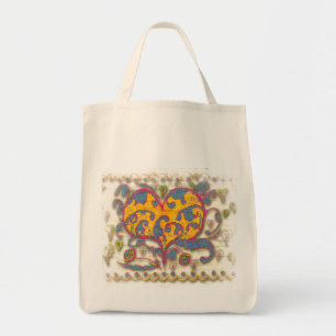 Folk Art Heart with leaves and flowers トートバッグ