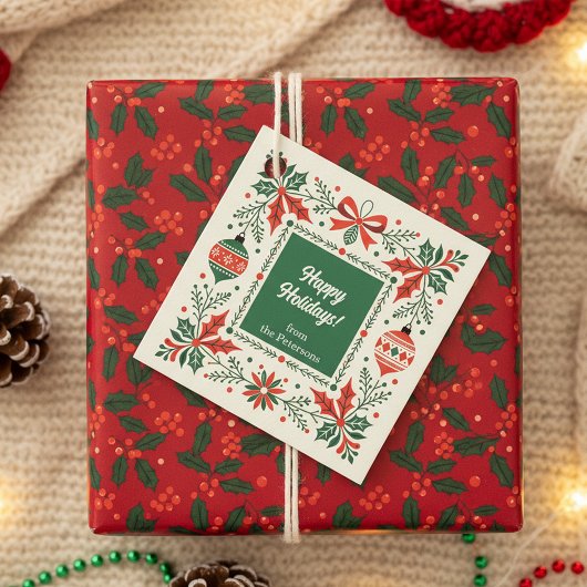 Folk Art Holly Wreath and Ornament Christmas  フェイバータグ