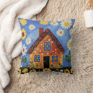 Folk Art House Pillow Cover Rustic Cottage Decor クッション