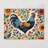Folk Art Indigo Rooster ポストカード (正面)