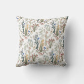 Folk Art Meadow & Blue Bird in Earth Tones クッション (裏面)