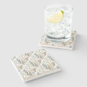 Folk Art Meadow & Blue Bird in Earth Tones ストーンコースター (横)