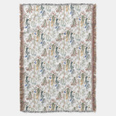 Folk Art Meadow & Blue Bird in Earth Tones スローブランケット (正面縦)