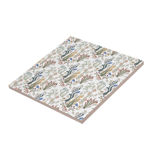 Folk Art Meadow & Blue Bird in Earth Tones タイル (側面)