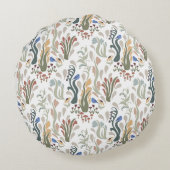Folk Art Meadow & Blue Bird in Earth Tones ラウンドクッション (裏面)