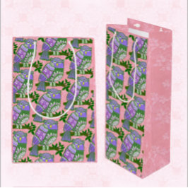 Folk Art Owl Purple Pink  ワインギフトバッグ