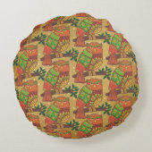 Folk Art Owls on Branches Kids  ラウンドクッション (裏面)