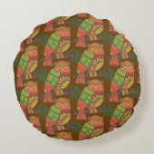 Folk Art Owls on Branches Kids Brown  ラウンドクッション (裏面)