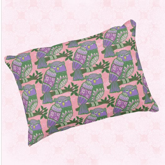 Folk Art Owls Pink Purple Kids アクセントクッション