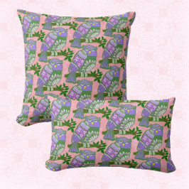 Folk Art Owls Pink Purple Kids クッション