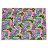 Folk Art Owls Pink Purple Kids ラージペーパーバッグ (正面)