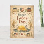 Folk Art Patriotic Happy Labor Day カード (正面)