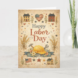 Folk Art Patriotic Happy Labor Day カード