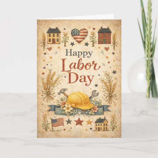 Folk Art Patriotic Happy Labor Day カード (正面)