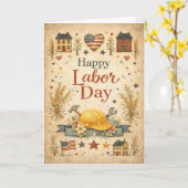 Folk Art Patriotic Happy Labor Day カード (黄色い花)