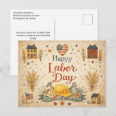 Folk Art Patriotic Happy Labor Day シーズンポストカード (正面/裏面)