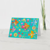 Folk Art Peace Doves Folded Foil Holiday Card 箔シーズンカード (正面)