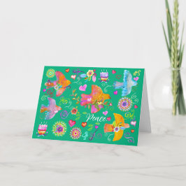Folk Art Peace Doves Folded Holiday Card シーズンカード