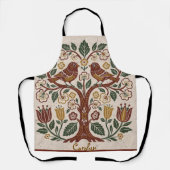 Folk Art Personalized Bird Medium Apron エプロン (正面)