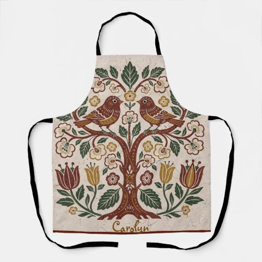 Folk Art Personalized Bird Medium Apron エプロン (正面)