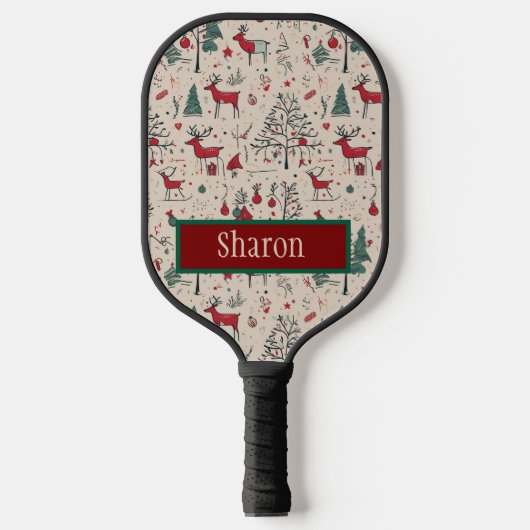 Folk Art Primitive Christmas Pickleball Paddle ピックルボールラケット (正面)