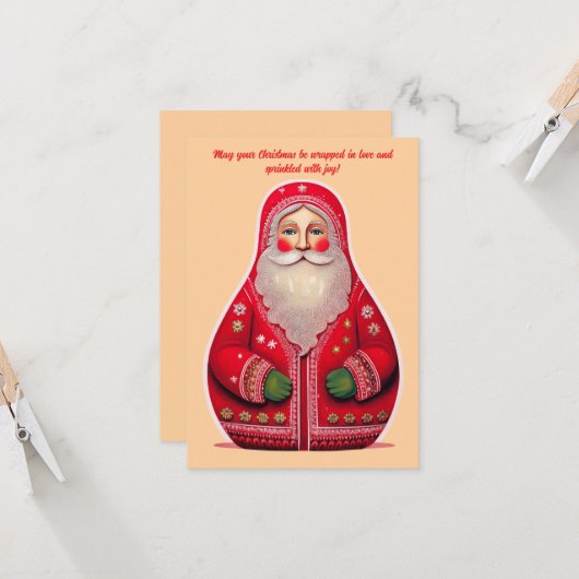 Folk Art Primitive Santa Claus Holiday Card カード (正面/裏面インサイチュ)