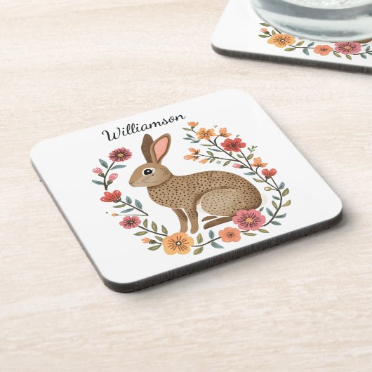 Folk Art Rabbit Monogram コースター (左側)