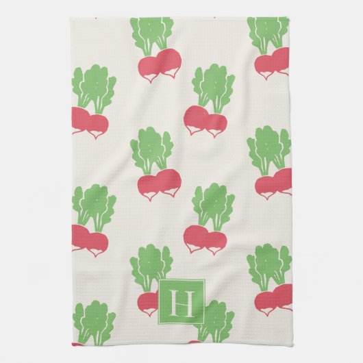 Folk Art Radish Scatter キッチンタオル (縦)