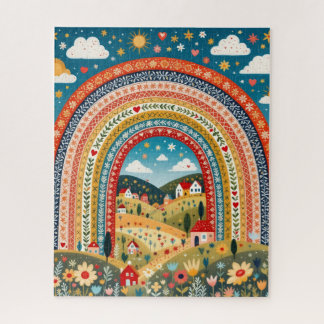 Folk Art Rainbow Village Puzzle ジグソーパズル