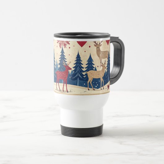 Folk-Art Reindeer Pattern Mug トラベルマグ (正面右)