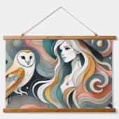 Folk Art Retro Owl and Boho Witch  吊り下げ型タペストリー (正面)