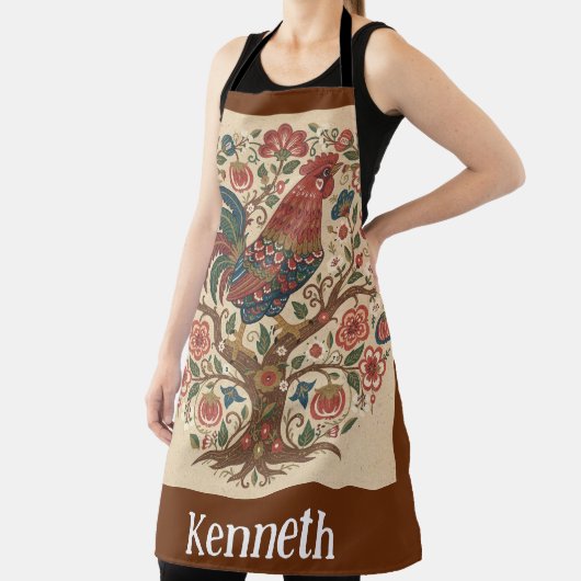 Folk Art Rooster Personalized Large Apron エプロン (インサイチュ)