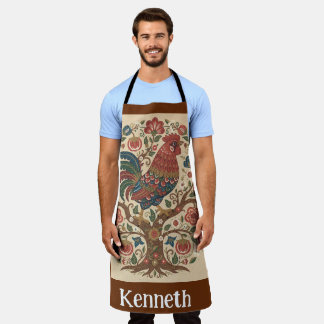Folk Art Rooster Personalized Large Apron エプロン