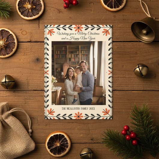 Folk Art Scandinavian Christmas Photo Holiday カード