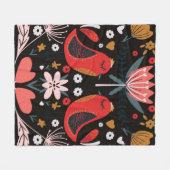 folk art scandinavian colourful pattern with flora フリースブランケット (正面(横))