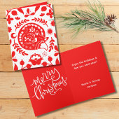 Folk Art Sleeping Fox Merry Christmas Holiday Card カード