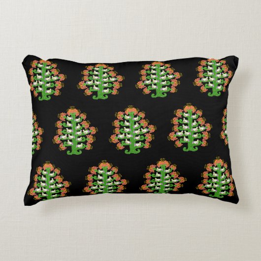 Folk Art Southwest Blooming Cactus With Doves アクセントクッション (正面)
