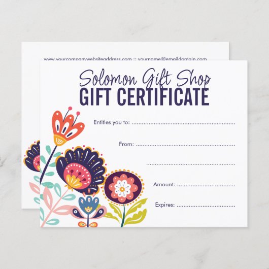 Folk Art Store Shop Gift Voucher Certificate (正面/裏面)