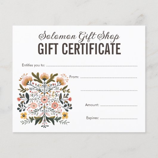 Folk Art Store Shop Gift Voucher Certificate (正面)