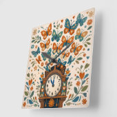 Folk Art Style Butterfly Wall Clock スクエア壁時計 (傾斜)