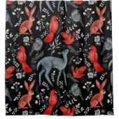 Folk-art style floral  pattern designs シャワーカーテン (正面)