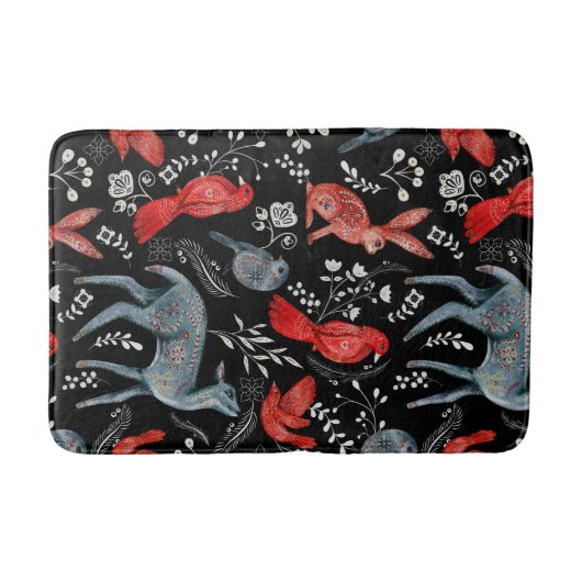 Folk-art style floral  pattern designs バスマット (正面)