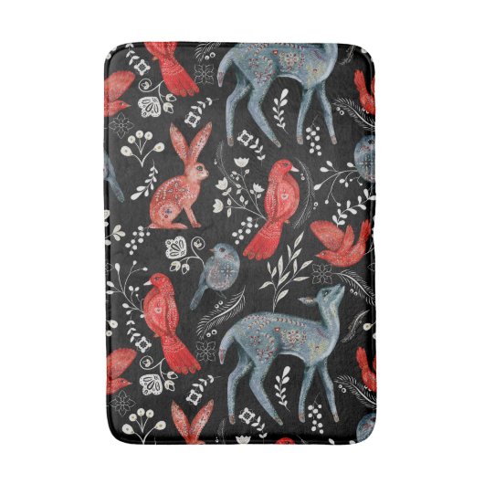 Folk-art style floral  pattern designs バスマット (正面縦)