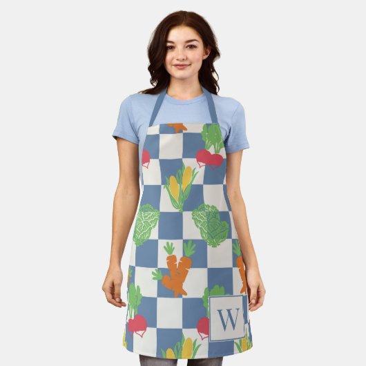 Folk Art Vegetable Check  エプロン (着用した状態)