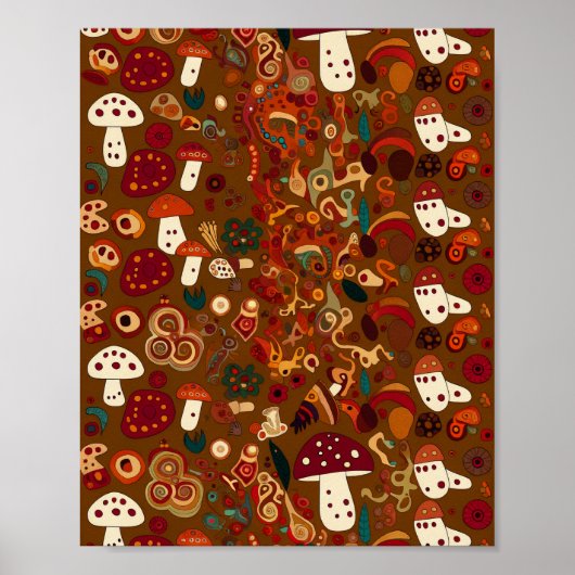 Folk Art Wild Mushroom Design ポスター (正面)